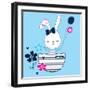 Cute Bunny Girl with Balloon and Flowers in the Pocket, Happy Birthday Card, T-Shirt Graphics for K-Julia Nagy-Framed Art Print