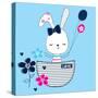 Cute Bunny Girl with Balloon and Flowers in the Pocket, Happy Birthday Card, T-Shirt Graphics for K-Julia Nagy-Stretched Canvas