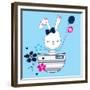 Cute Bunny Girl with Balloon and Flowers in the Pocket, Happy Birthday Card, T-Shirt Graphics for K-Julia Nagy-Framed Premium Giclee Print
