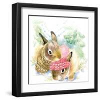 Cute Bunny in Winter Forest. Cute Rabbit Watercolor Drawing. Bunny Illustration for Christmas Greet-Faenkova Elena-Framed Art Print