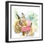 Cute Bunny in Winter Forest. Cute Rabbit Watercolor Drawing. Bunny Illustration for Christmas Greet-Faenkova Elena-Framed Art Print