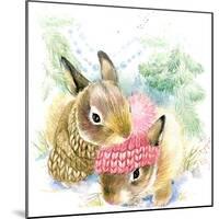 Cute Bunny in Winter Forest. Cute Rabbit Watercolor Drawing. Bunny Illustration for Christmas Greet-Faenkova Elena-Mounted Art Print