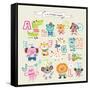 Cute Cartoon Animals Alphabet from A to M-littleWhale-Framed Stretched Canvas