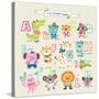 Cute Cartoon Animals Alphabet from A to M-littleWhale-Stretched Canvas