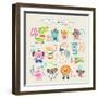 Cute Cartoon Animals Alphabet from A to M-littleWhale-Framed Art Print