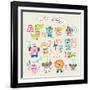 Cute Cartoon Animals Alphabet from A to M-littleWhale-Framed Art Print