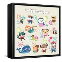 Cute Cartoon Animals Alphabet from N to Z-littleWhale-Framed Stretched Canvas