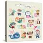 Cute Cartoon Animals Alphabet from N to Z-littleWhale-Stretched Canvas