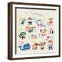 Cute Cartoon Animals Alphabet from N to Z-littleWhale-Framed Art Print