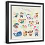 Cute Cartoon Animals Alphabet from N to Z-littleWhale-Framed Art Print