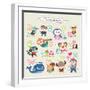 Cute Cartoon Animals Alphabet from N to Z-littleWhale-Framed Art Print