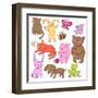 Cute Cartoon Animals-smilewithjul-Framed Art Print