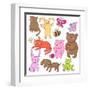 Cute Cartoon Animals-smilewithjul-Framed Art Print