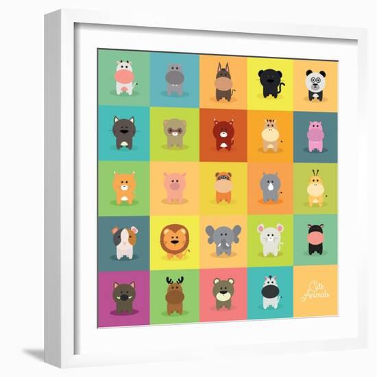 Cute Cartoon Animals-Nestor David Ramos Diaz-Framed Art Print