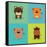 Cute Cartoon Animals-Nestor David Ramos Diaz-Framed Stretched Canvas