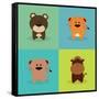 Cute Cartoon Animals-Nestor David Ramos Diaz-Framed Stretched Canvas