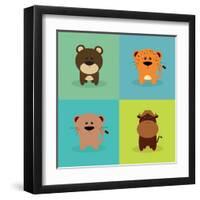 Cute Cartoon Animals-Nestor David Ramos Diaz-Framed Art Print