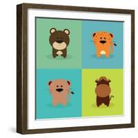 Cute Cartoon Animals-Nestor David Ramos Diaz-Framed Art Print