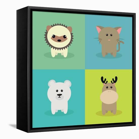 Cute Cartoon Animals-Nestor David Ramos Diaz-Framed Stretched Canvas