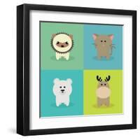 Cute Cartoon Animals-Nestor David Ramos Diaz-Framed Art Print