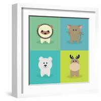 Cute Cartoon Animals-Nestor David Ramos Diaz-Framed Art Print