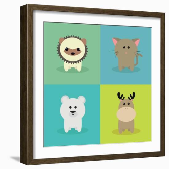 Cute Cartoon Animals-Nestor David Ramos Diaz-Framed Art Print