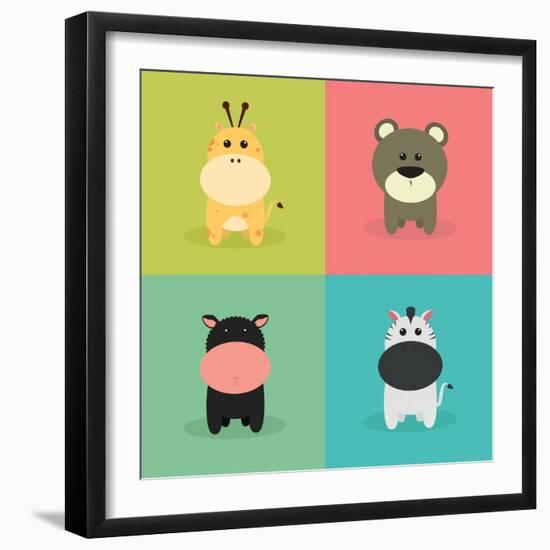 Cute Cartoon Animals-Nestor David Ramos Diaz-Framed Art Print