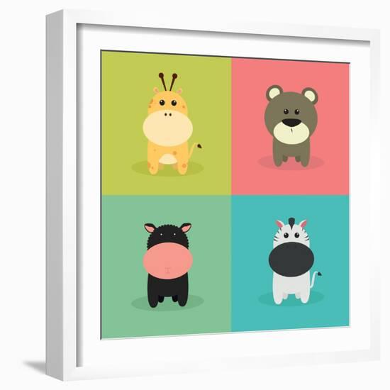 Cute Cartoon Animals-Nestor David Ramos Diaz-Framed Art Print