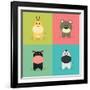 Cute Cartoon Animals-Nestor David Ramos Diaz-Framed Art Print