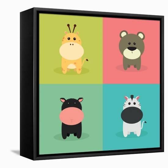 Cute Cartoon Animals-Nestor David Ramos Diaz-Framed Stretched Canvas