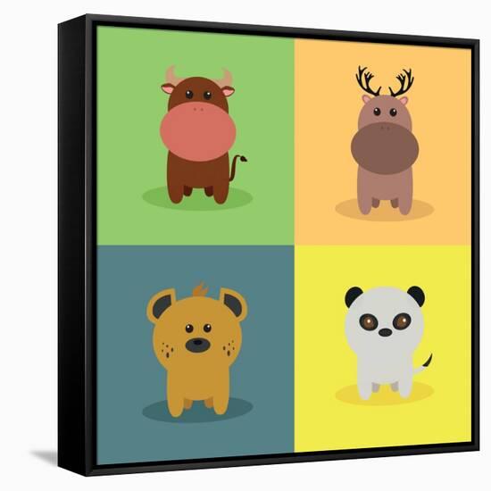 Cute Cartoon Animals-Nestor David Ramos Diaz-Framed Stretched Canvas