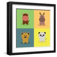 Cute Cartoon Animals-Nestor David Ramos Diaz-Framed Art Print