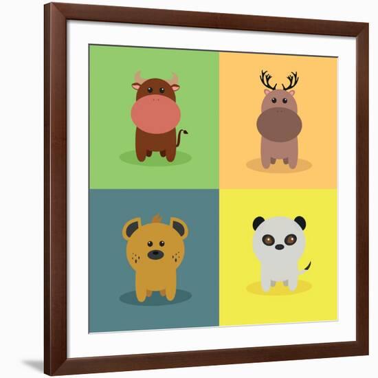 Cute Cartoon Animals-Nestor David Ramos Diaz-Framed Art Print