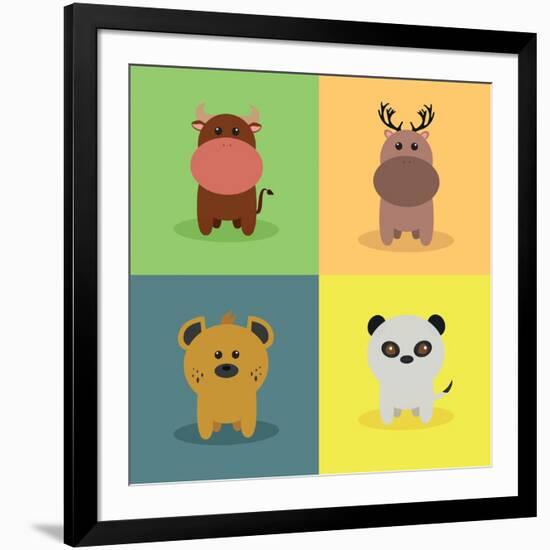 Cute Cartoon Animals-Nestor David Ramos Diaz-Framed Art Print