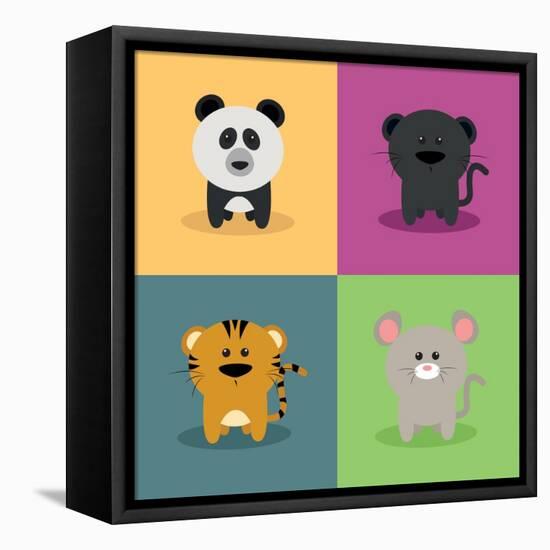 Cute Cartoon Animals-Nestor David Ramos Diaz-Framed Stretched Canvas