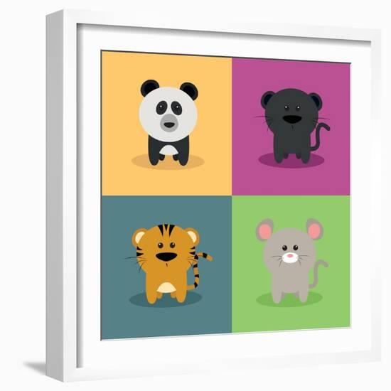 Cute Cartoon Animals-Nestor David Ramos Diaz-Framed Art Print