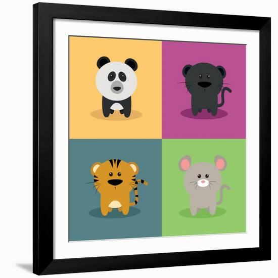 Cute Cartoon Animals-Nestor David Ramos Diaz-Framed Art Print