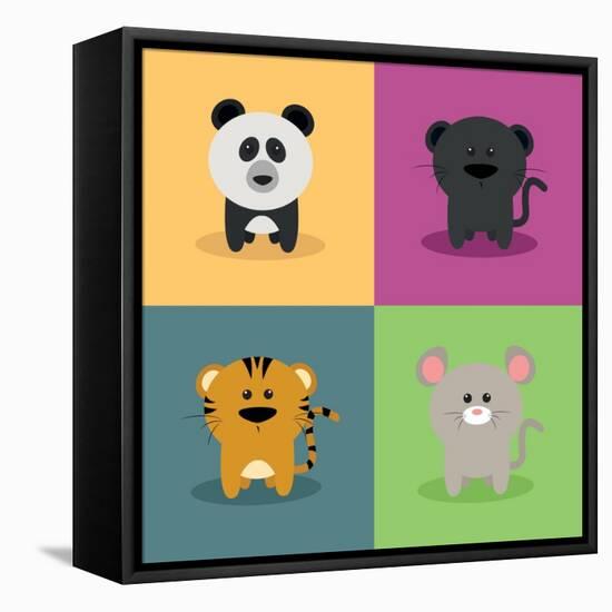 Cute Cartoon Animals-Nestor David Ramos Diaz-Framed Stretched Canvas