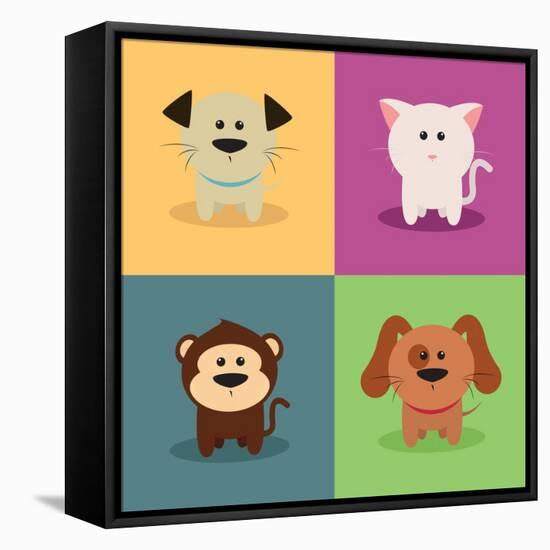 Cute Cartoon Animals-Nestor David Ramos Diaz-Framed Stretched Canvas