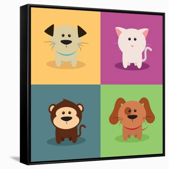 Cute Cartoon Animals-Nestor David Ramos Diaz-Framed Stretched Canvas