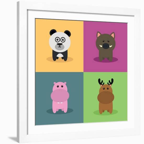 Cute Cartoon Animals-Nestor David Ramos Diaz-Framed Art Print