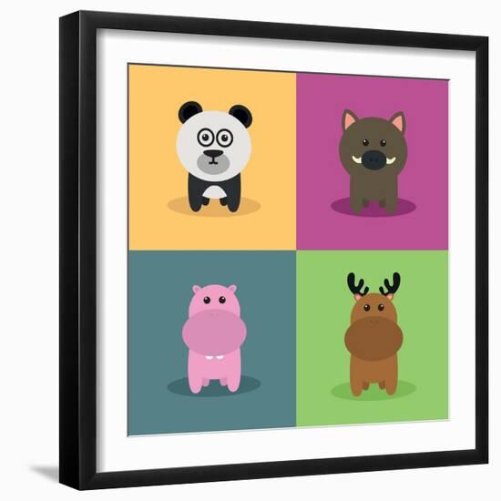 Cute Cartoon Animals-Nestor David Ramos Diaz-Framed Art Print