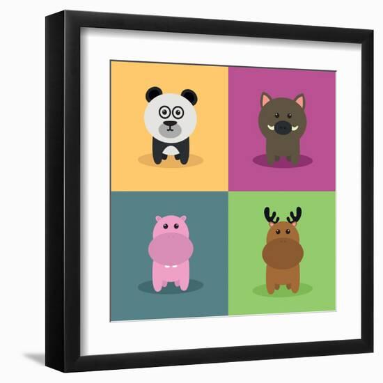 Cute Cartoon Animals-Nestor David Ramos Diaz-Framed Art Print