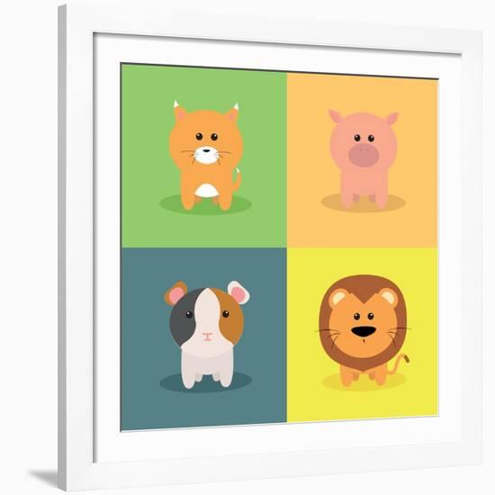 Cute Cartoon Animals-Nestor David Ramos Diaz-Framed Art Print