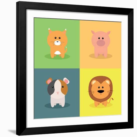 Cute Cartoon Animals-Nestor David Ramos Diaz-Framed Art Print