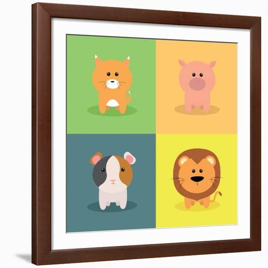 Cute Cartoon Animals-Nestor David Ramos Diaz-Framed Art Print