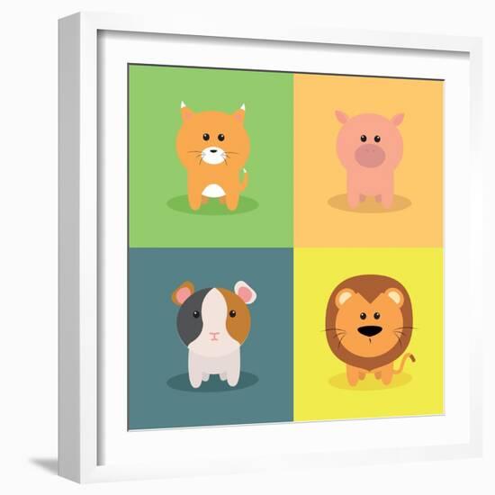 Cute Cartoon Animals-Nestor David Ramos Diaz-Framed Art Print