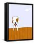 Cute Cartoon Dog on a Wooden Fence, for Vector Version See My Portfolio.-zsooofija-Framed Stretched Canvas