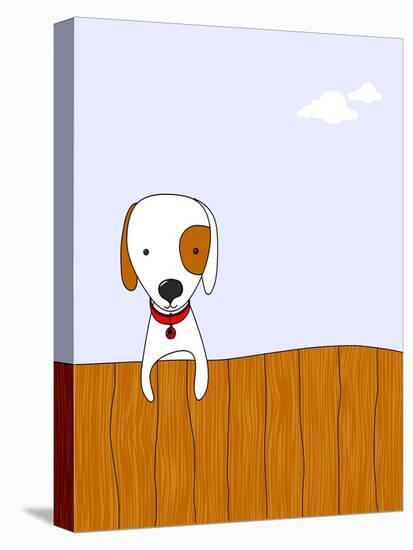 Cute Cartoon Dog on a Wooden Fence, for Vector Version See My Portfolio.-zsooofija-Stretched Canvas