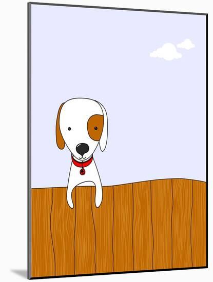 Cute Cartoon Dog on a Wooden Fence, for Vector Version See My Portfolio.-zsooofija-Mounted Art Print